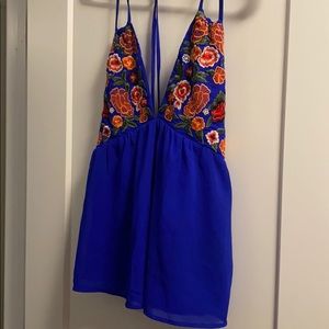 Medium Blue Floral Embroidered Tank